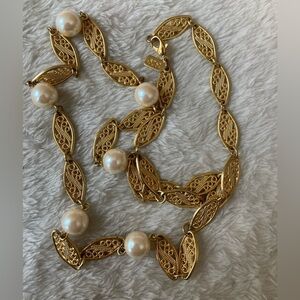 1928 Brand Vintage Filigree Necklace with Faux Pearls